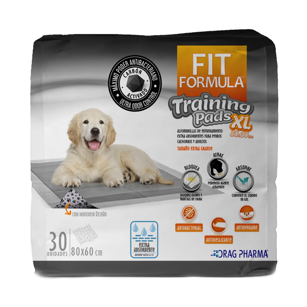 FIT TRAINING PADS CARBON XL 30 UNIDADES 80X60CM
