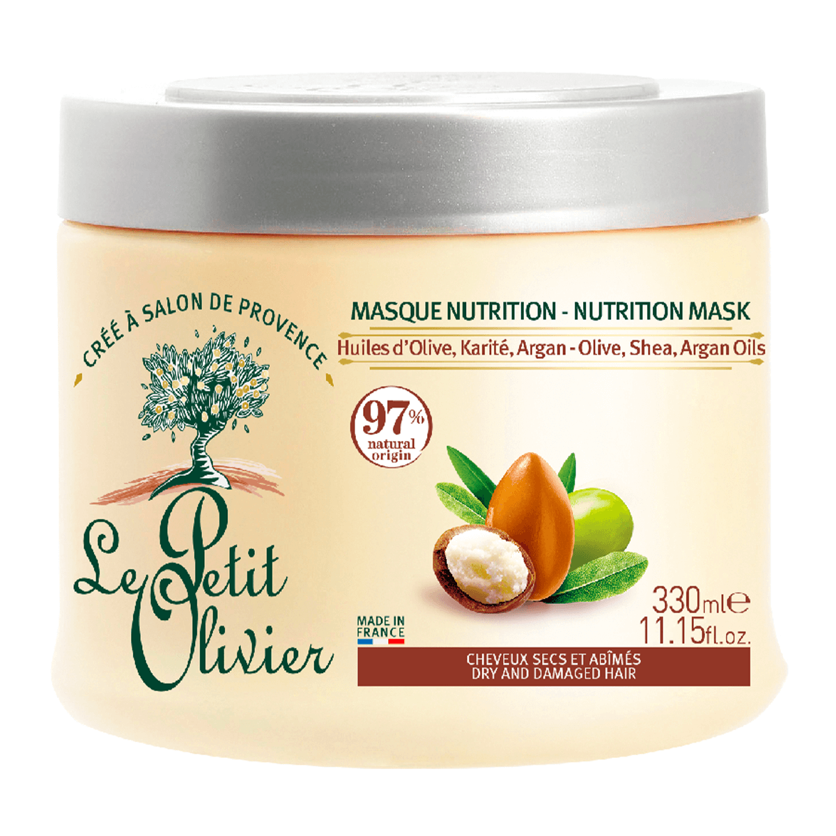 Mascara Nutriente Cabello Seco y Dañado 330ml, Le Petit Olivier